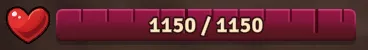 A health bar at 1150 of 1150 health, divided by tick lines marking every 100 health and larger lines every 500