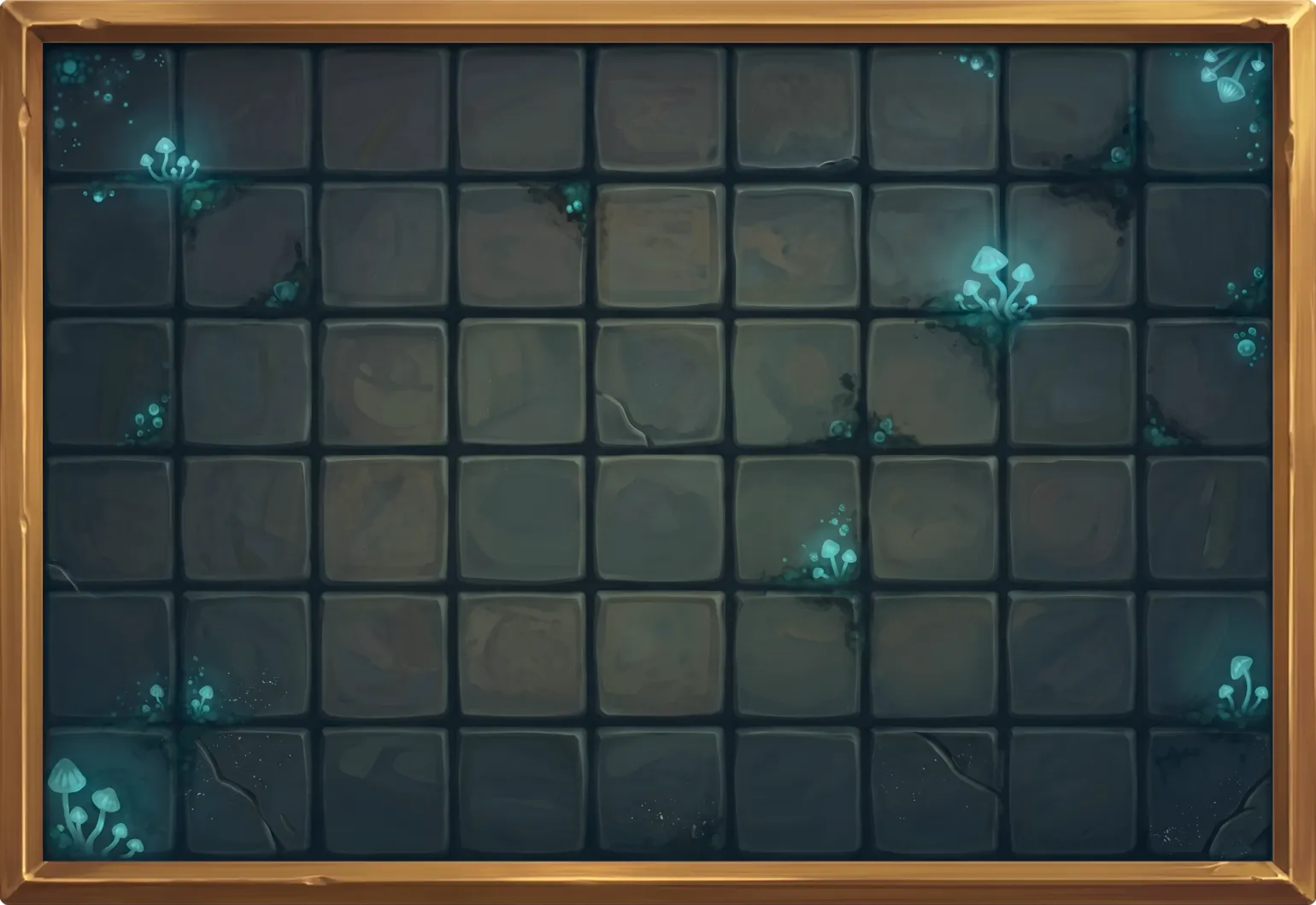 The Season 7 Inventory Skin — mossy stone tiles in a wooden frame, with glowing blue mushrooms sprouting from the cracks
