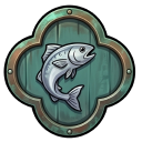 Fishmonger emblem — a silver fish on sea-green panels